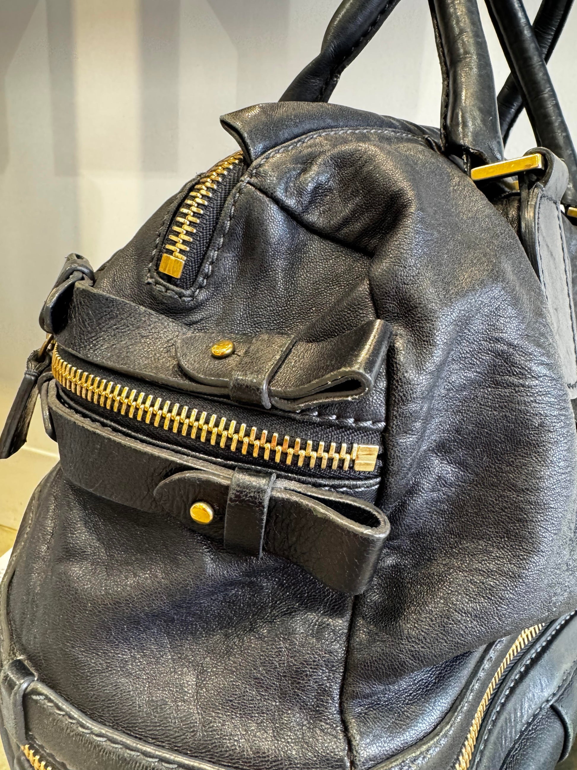 Chloé Paddington Double Zip Bowler in Black Leather