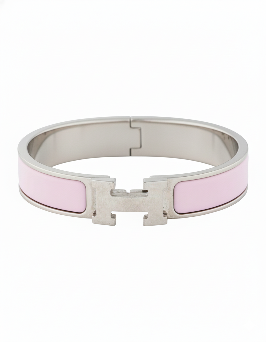 Hermès Pink Enamel Clic H Bangle Bracelet