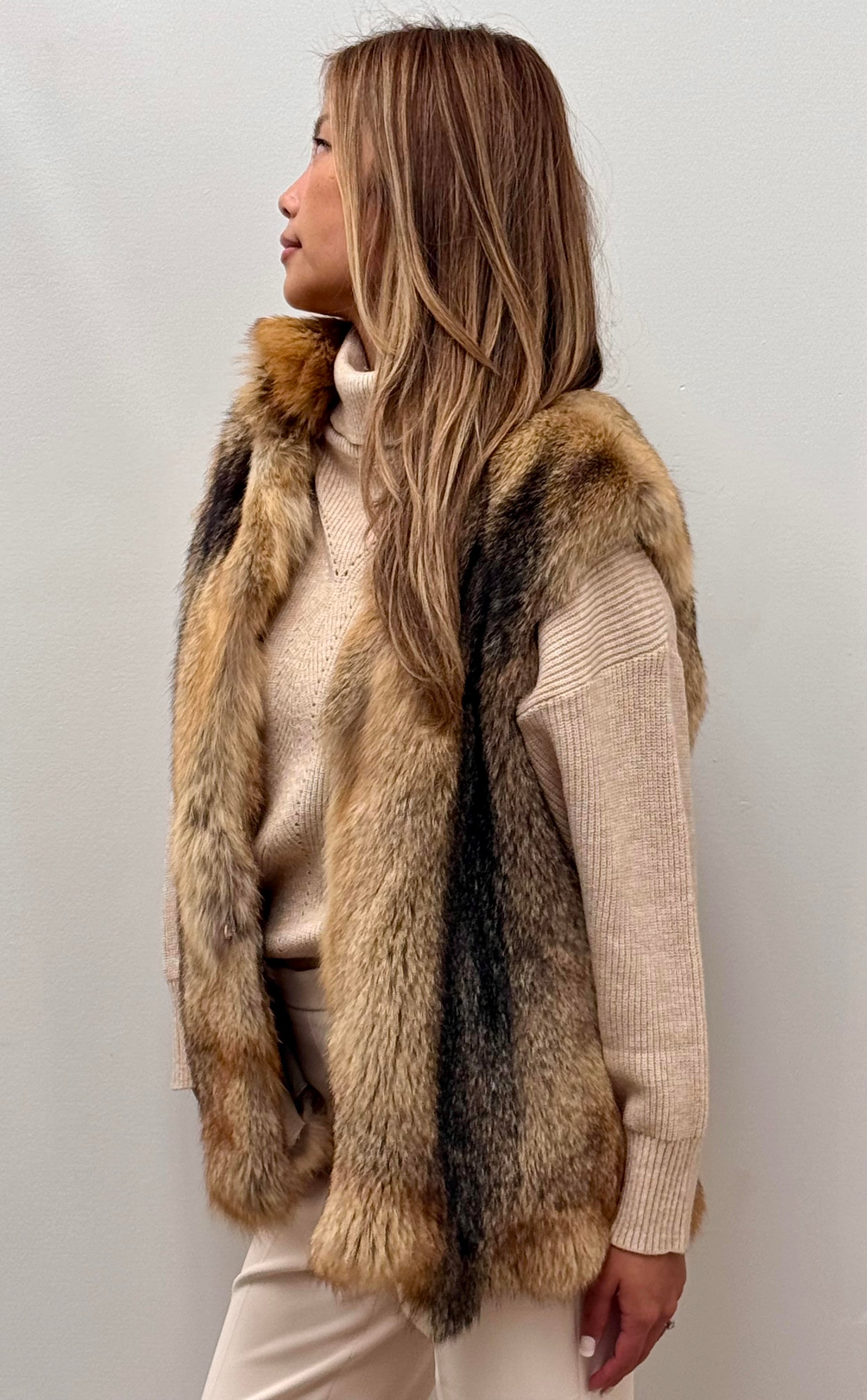 Genuine Fox Fur Vest in Natural Tones
