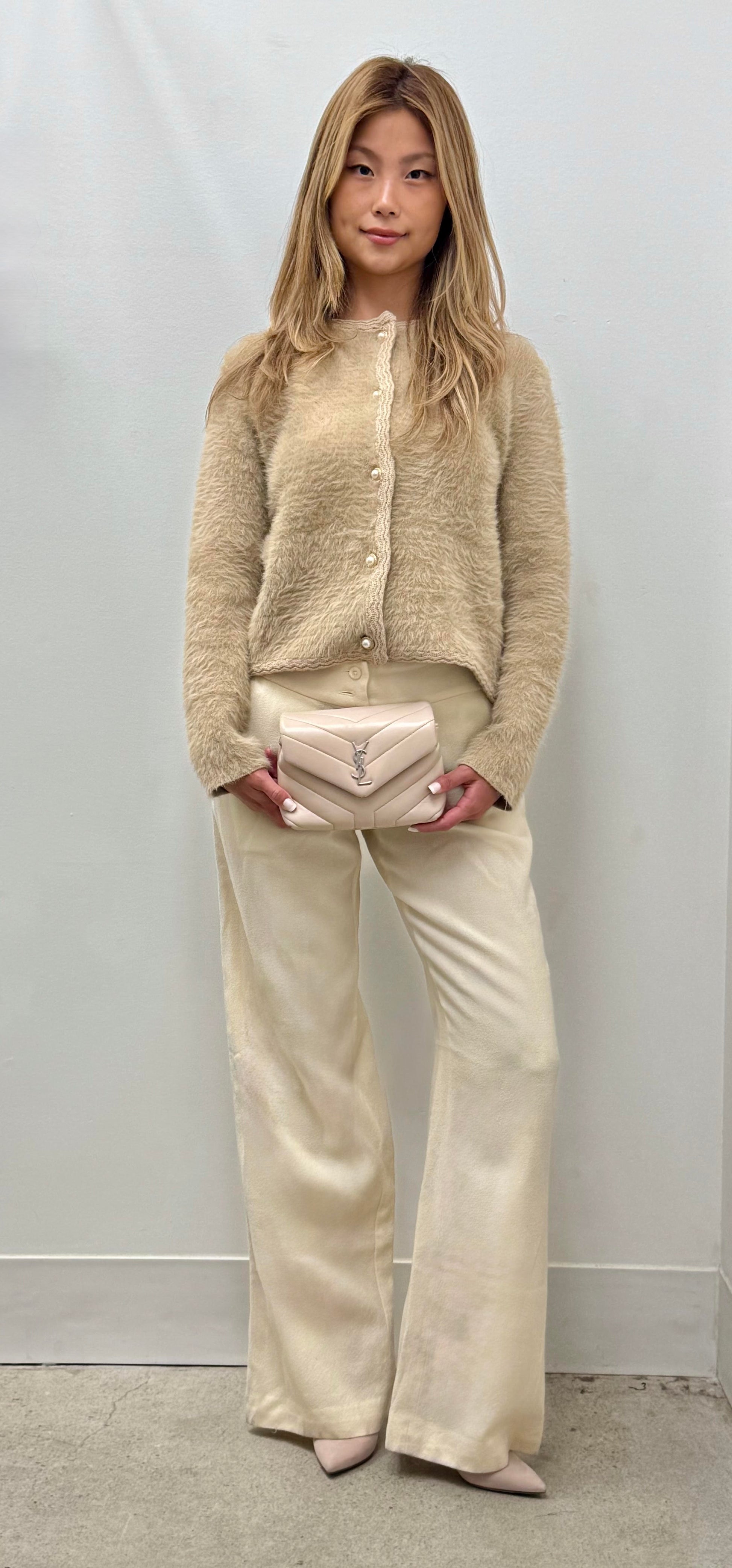 Yves Saint Laurent Toy Loulou Quilted Leather Bag in Beige with Silver Tone Hardware