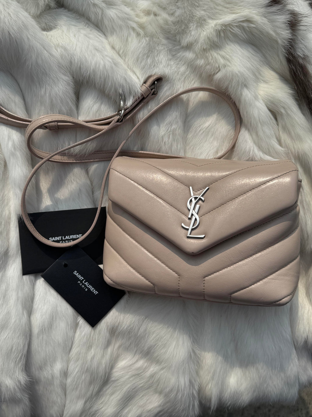 Yves Saint Laurent Toy Loulou Quilted Leather Bag in Beige with Silver Tone Hardware
