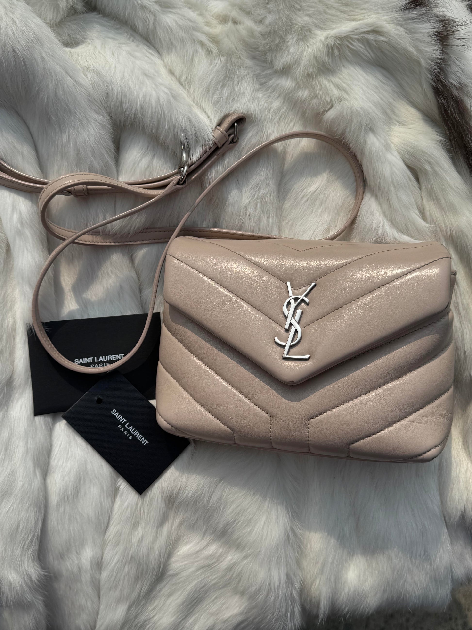 Yves Saint Laurent Toy Loulou Quilted Leather Bag in Beige with Silver Tone Hardware