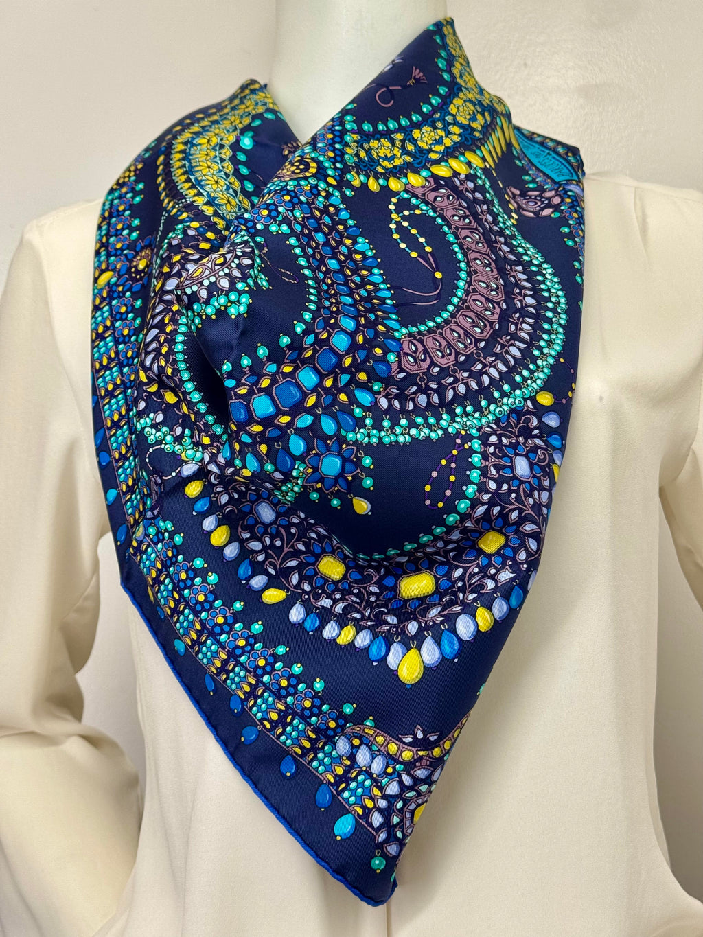 Hermès Parures des Maharajas Blue Silk Scarf