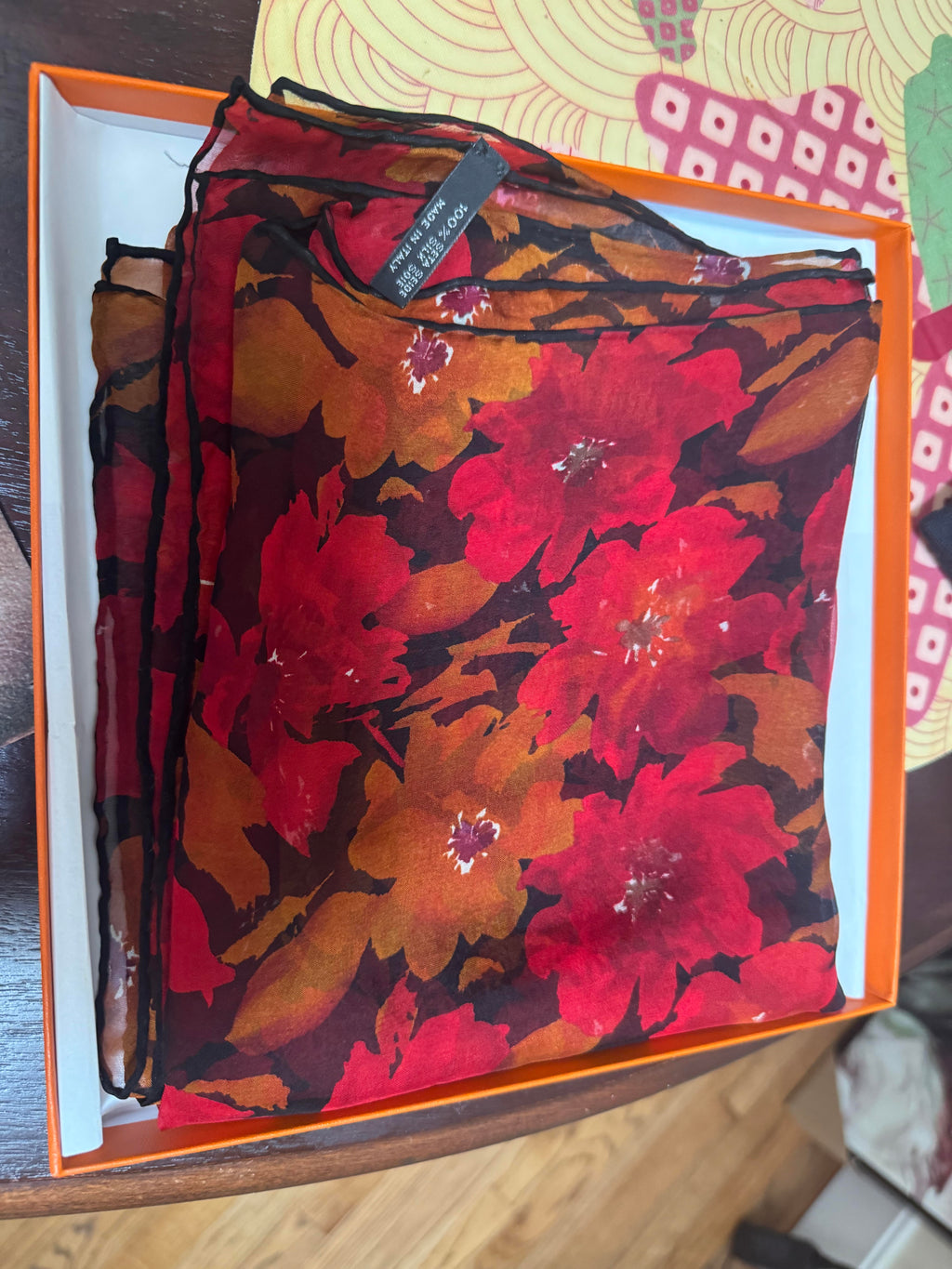 Hermès Burgundy Floral Silk Scarf