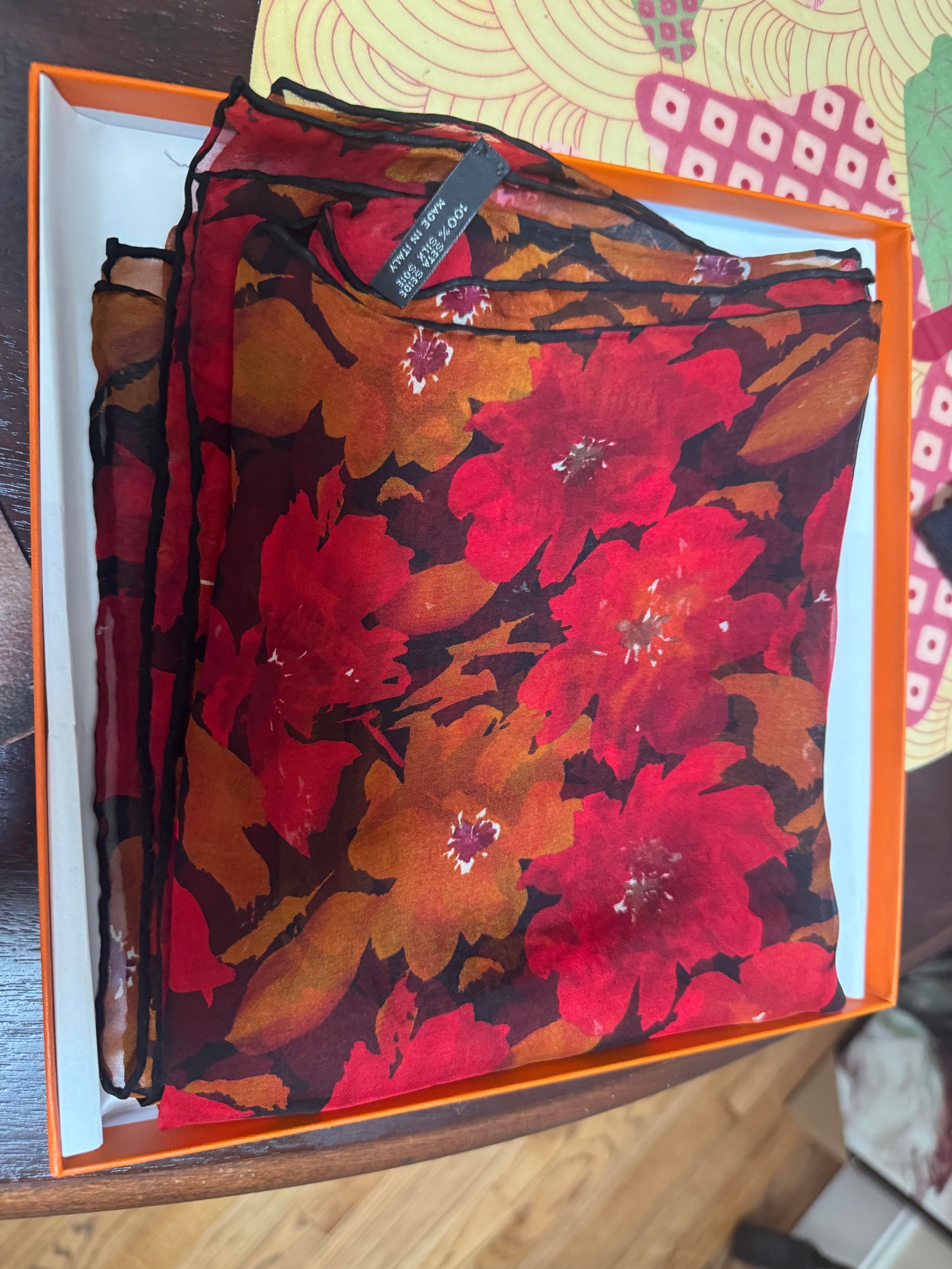 Hermès Burgundy Floral Silk Scarf