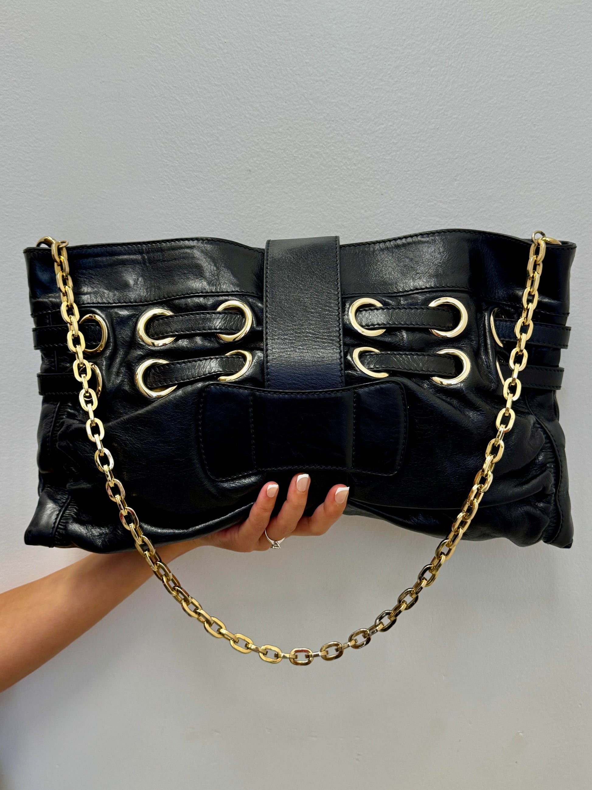 Jimmy Choo Rio Ramona Oversize Chain Clutch in black leather